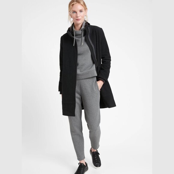 Banana Republic Italian Melton Stadium Coat Wool Coat Large Black - Picture 2 of 12